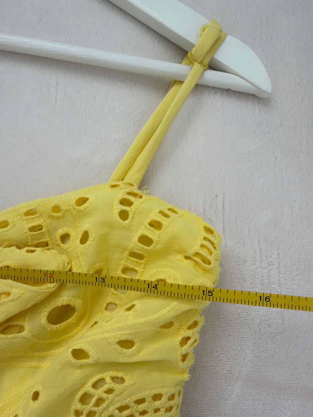 🌸FARM Sunny Yellow Eyelet Tie-Front Maxi Dress size S Boho Chic Resort Coastal - Picture 14 of 15